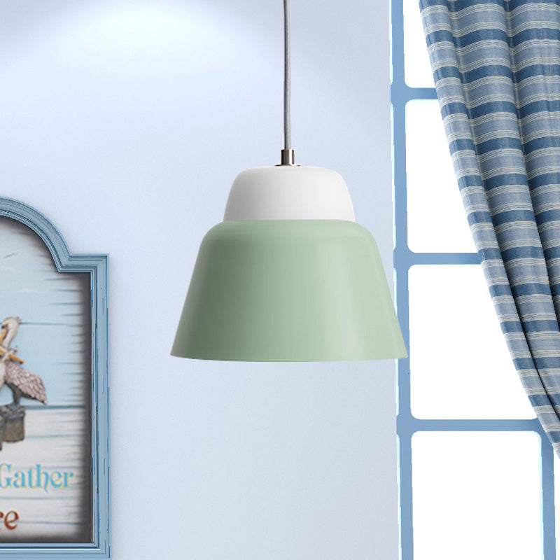 Cone Hanging Light Fixture - Macaron Metal Pendant Ceiling Light (1 Head, 6.5"/10.5" Height) - Pink/Blue/Black Shade