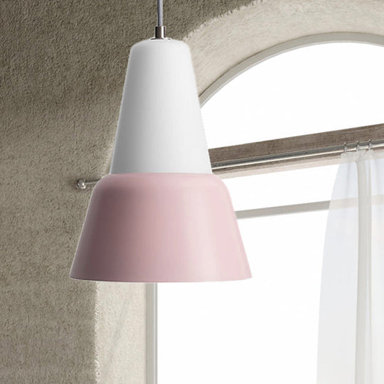 Hanging Macaron Cone Light Fixture - Metal Pendant Ceiling (1 Head 6.5/10.5 Height) In