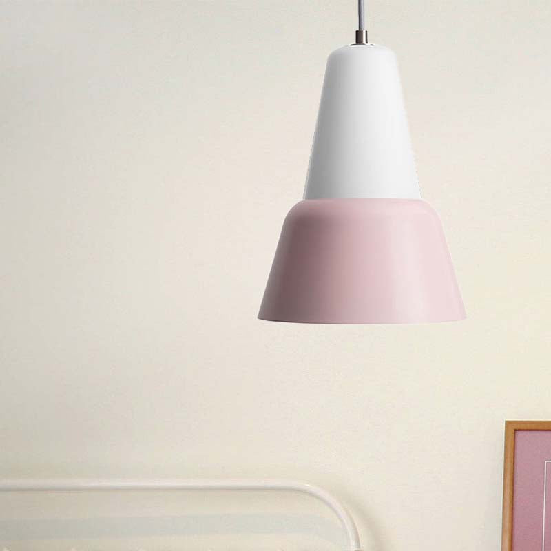 Hanging Macaron Cone Light Fixture - Metal Pendant Ceiling (1 Head 6.5/10.5 Height) In
