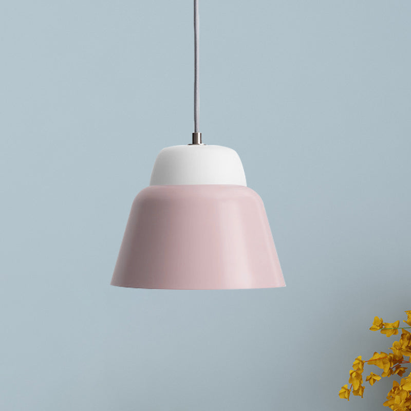 Hanging Macaron Cone Light Fixture - Metal Pendant Ceiling (1 Head 6.5/10.5 Height) In