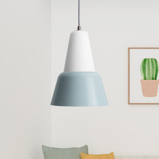 Cone Hanging Light Fixture - Macaron Metal Pendant Ceiling Light (1 Head, 6.5"/10.5" Height) - Pink/Blue/Black Shade