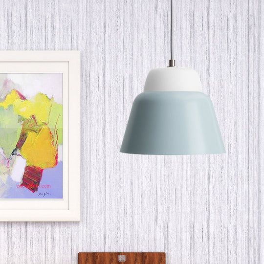 Cone Hanging Light Fixture - Macaron Metal Pendant Ceiling Light (1 Head, 6.5"/10.5" Height) - Pink/Blue/Black Shade