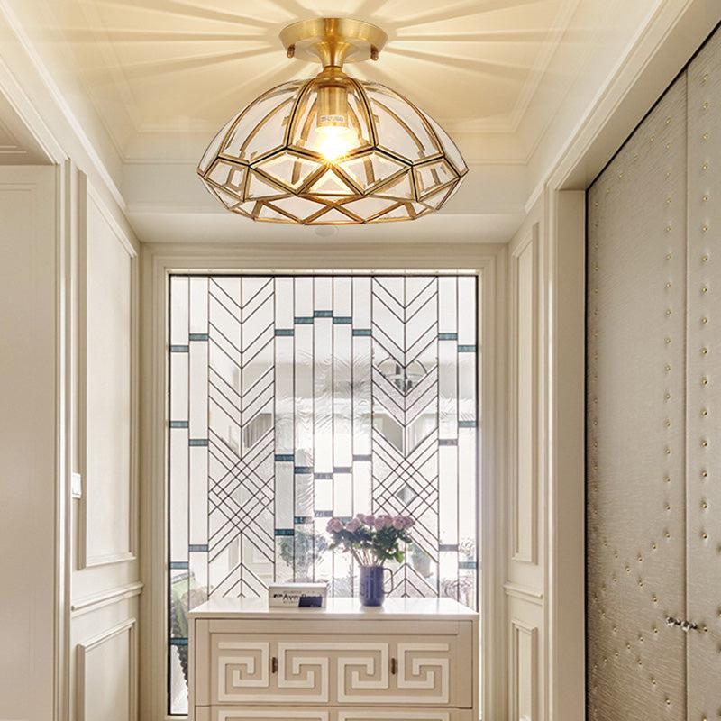 Traditional Brass Beveled Glass Ceiling Lighting Fixture - Close-To-Ceiling Mount