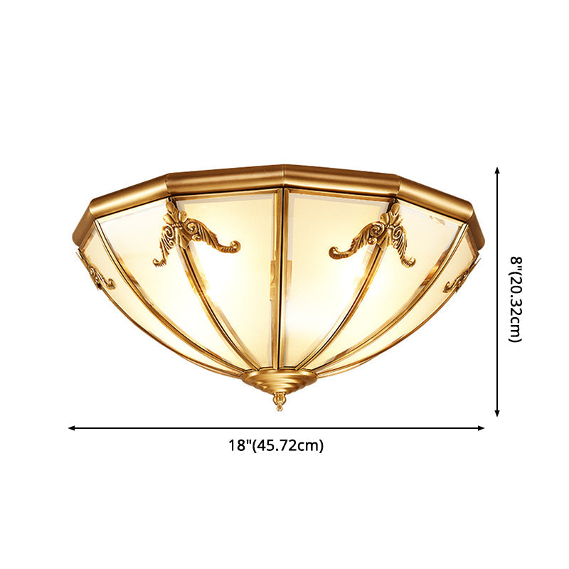 Classic Brass Flushmount Ceiling Light With Inverted Glass Shade