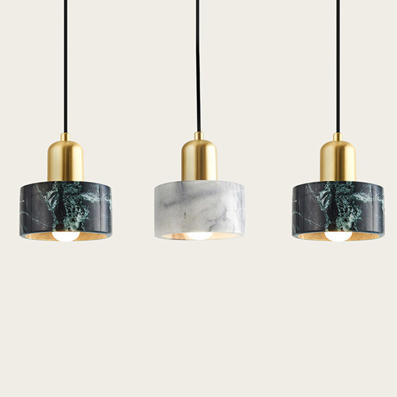 Marble Hanging Light With Gold Lamp Socket - Modern Mini Pendant For Bedroom