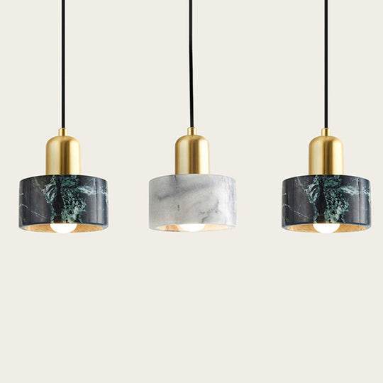 Marble Hanging Light With Gold Lamp Socket - Modern Mini Pendant For Bedroom