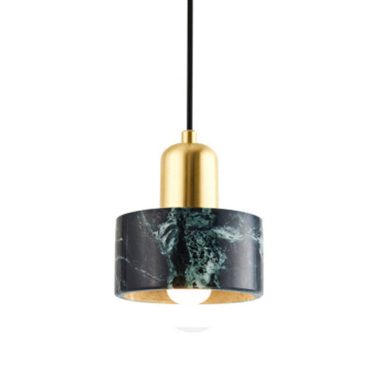 Marble Hanging Light With Gold Lamp Socket - Modern Mini Pendant For Bedroom Peacock Green