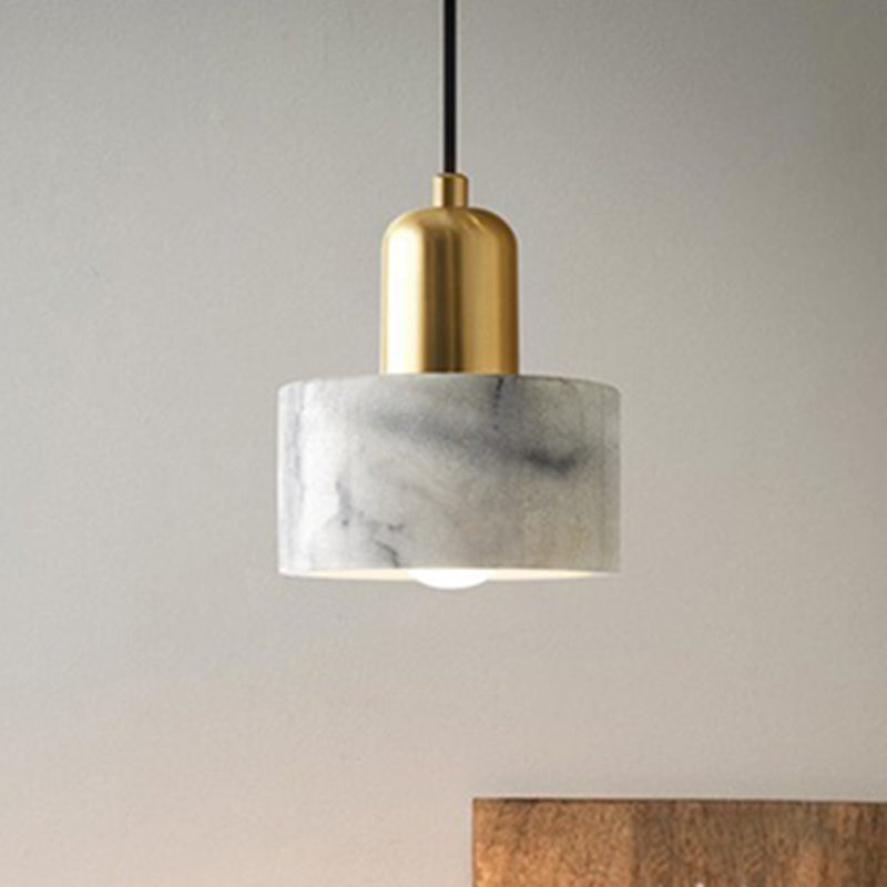 Marble Hanging Light With Gold Lamp Socket - Modern Mini Pendant For Bedroom