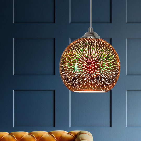 Luminaire suspendu moderne en forme de globe en verre 3D doré/cuivre - 1 tête - Lampe suspendue pour salle à manger - 8"/10" de large