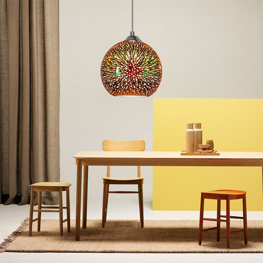 Modern Gold/Copper 3D Glass Globe Pendant Lamp - Dining Room Light Fixture (8/10 Wide)