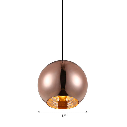 Modern Glass Sphere Pendant Lamp - 1 Light, Silver/Copper Finish, 6"/8"/10" Diameter