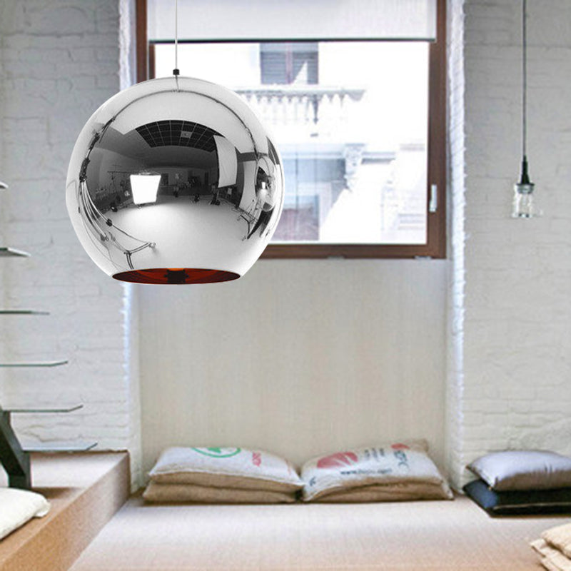 Modern Glass Sphere Hanging Light Fixture - 6/8/10 Wide 1 Silver/Copper Pendant Lamp