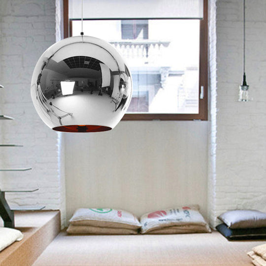 Modern Glass Sphere Hanging Light Fixture - 6/8/10 Wide 1 Silver/Copper Pendant Lamp