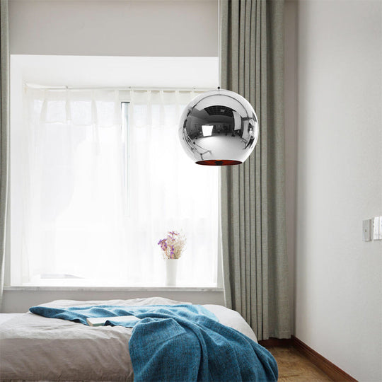 Modern Glass Sphere Pendant Lamp - 1 Light, Silver/Copper Finish, 6"/8"/10" Diameter