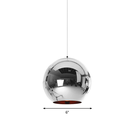 Modern Glass Sphere Pendant Lamp - 1 Light, Silver/Copper Finish, 6"/8"/10" Diameter