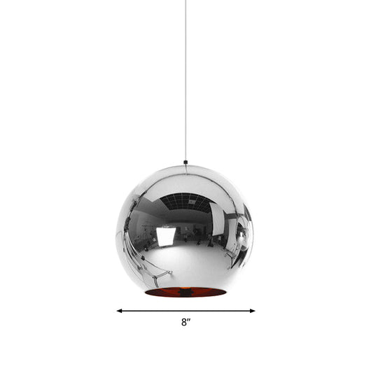 Modern Glass Sphere Pendant Lamp - 1 Light, Silver/Copper Finish, 6"/8"/10" Diameter