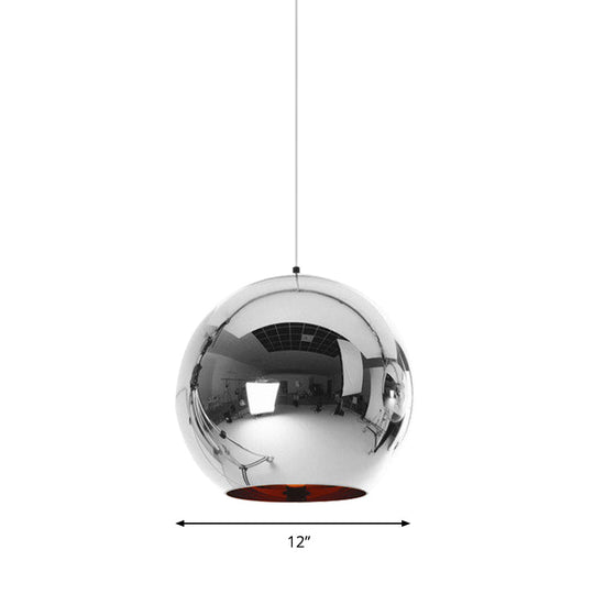 Modern Glass Sphere Pendant Lamp - 1 Light, Silver/Copper Finish, 6"/8"/10" Diameter