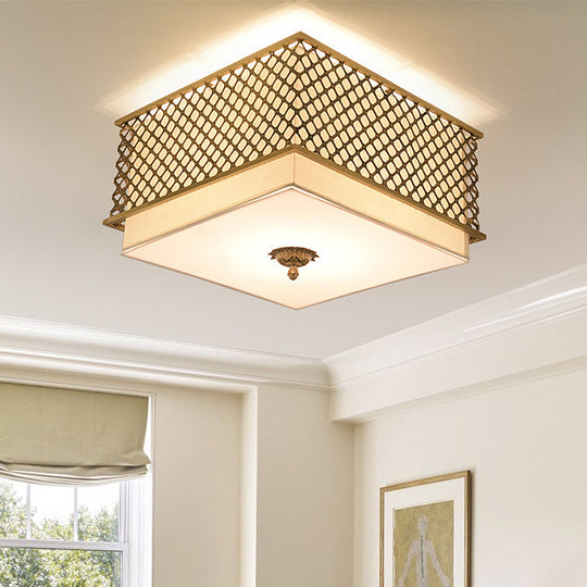 Traditional Square Metal Flushmount Lighting in Brass for Bedroom - 5 Lights, 16"/19.5" Wide