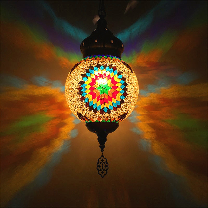 Colorful Glass Antique Ball Hanging Light With 1/6 Bulbs - Ideal For Living Room Suspension Copper /