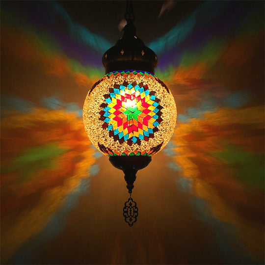 Colorful Glass Antique Ball Hanging Light With 1/6 Bulbs - Ideal For Living Room Suspension Copper /