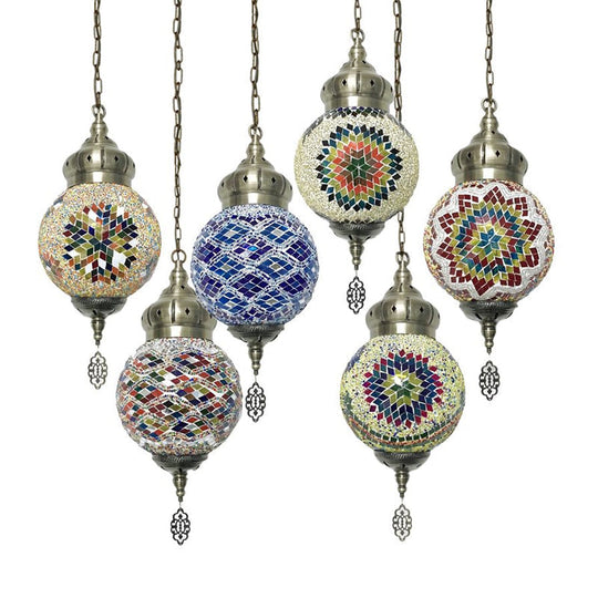 Colorful Glass Antique Ball Hanging Light With 1/6 Bulbs - Ideal For Living Room Suspension