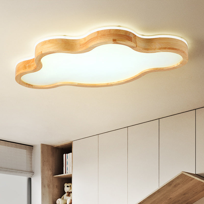Contemporary Cloud Flush Mount Wood Ceiling Light - LED, 19.5"/25" W, Beige, Warm/White/3 Color Options