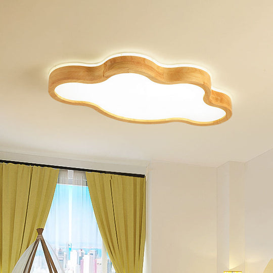 Contemporary Cloud Flush Mount Wood Ceiling Light - LED, 19.5"/25" W, Beige, Warm/White/3 Color Options