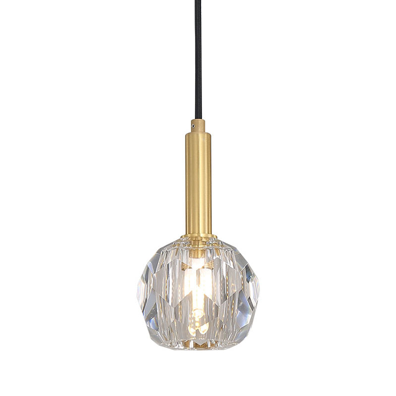 Gold Crystal Faceted Pendant Light Kit for Dining Room