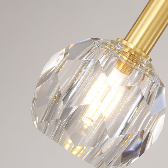 Gold Dining Room Pendant Lamp: Clear Crystal Faceted Ball With 1-Light Kit