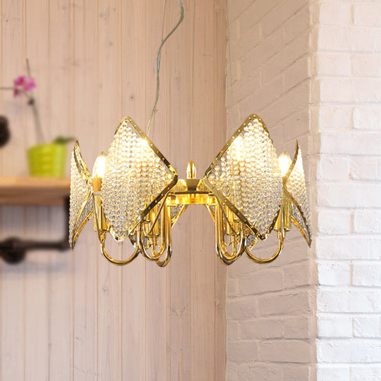 Golden Flaky Chandelier Pendant with Crystal Beads - Modern Metallic Ceiling Lamp (6 Lights)