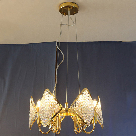 Golden Flaky Chandelier Pendant with Crystal Beads - Modern Metallic Ceiling Lamp (6 Lights)