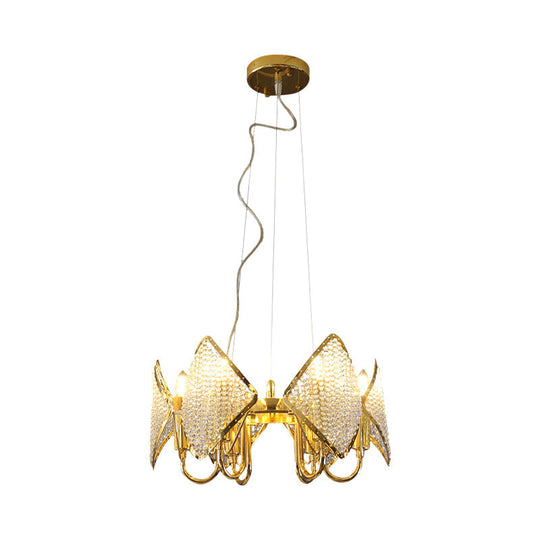 Golden Flaky Chandelier Pendant with Crystal Beads - Modern Metallic Ceiling Lamp (6 Lights)