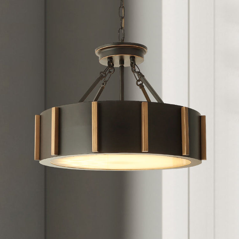 Iron Gear Drop Pendant 14/18 Dia Traditional Led Ceiling Lamp Black Hanging Fixture Warm Light