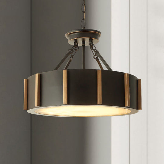 Iron Gear Drop Pendant 14/18 Dia Traditional Led Ceiling Lamp Black Hanging Fixture Warm Light