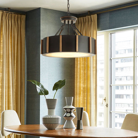 Iron Gear Drop Pendant 14/18 Dia Traditional Led Ceiling Lamp Black Hanging Fixture Warm Light