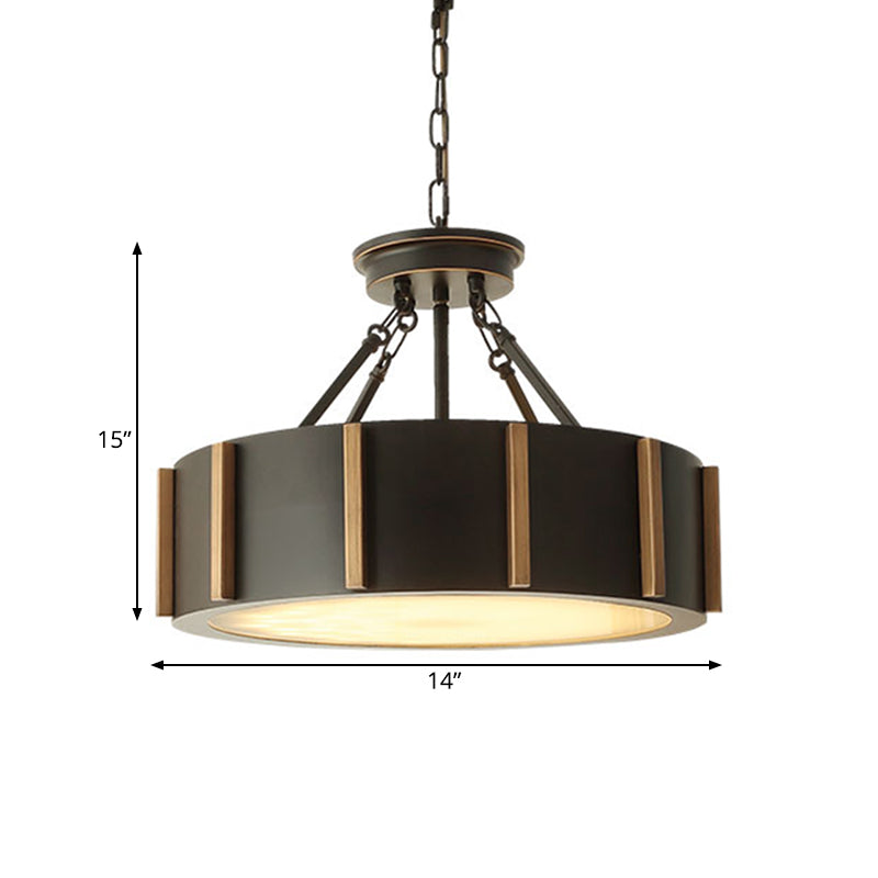 Iron Gear Drop Pendant 14/18 Dia Traditional Led Ceiling Lamp Black Hanging Fixture Warm Light
