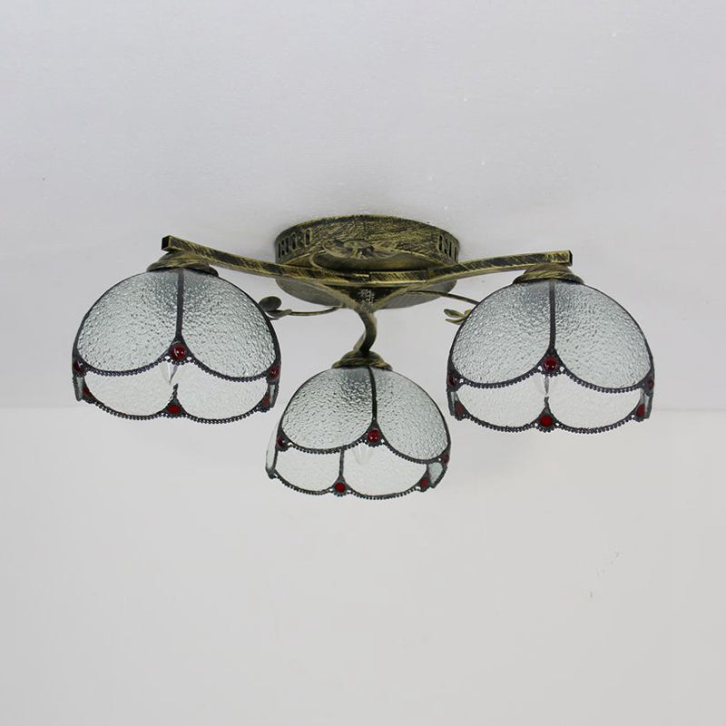Vintage Stained Glass Ceiling Light - Conic Flushmount with Art Pattern, 3 Lights