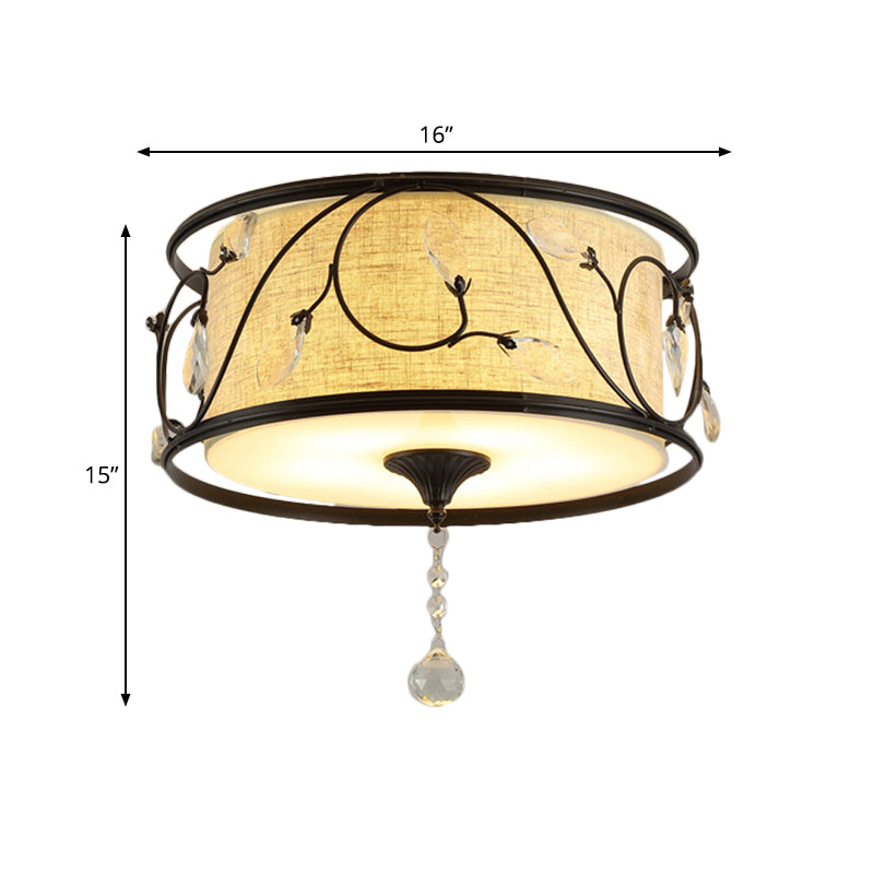 Vintage Flushmount Ceiling Light - Iron Black/Gold, Drum Shape, 4/5 Lights - 16" or 19.5" Dia