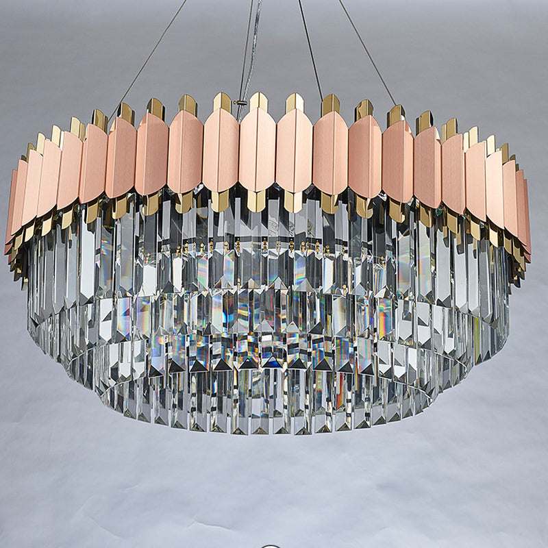 Modern Pink and Gold Crystal Drop Pendant Ceiling Light with 8/12 Lights