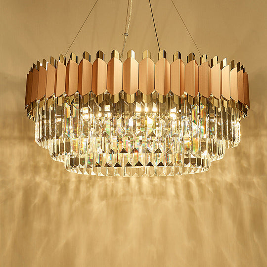 Modern Pink and Gold Crystal Drop Pendant Ceiling Light with 8/12 Lights