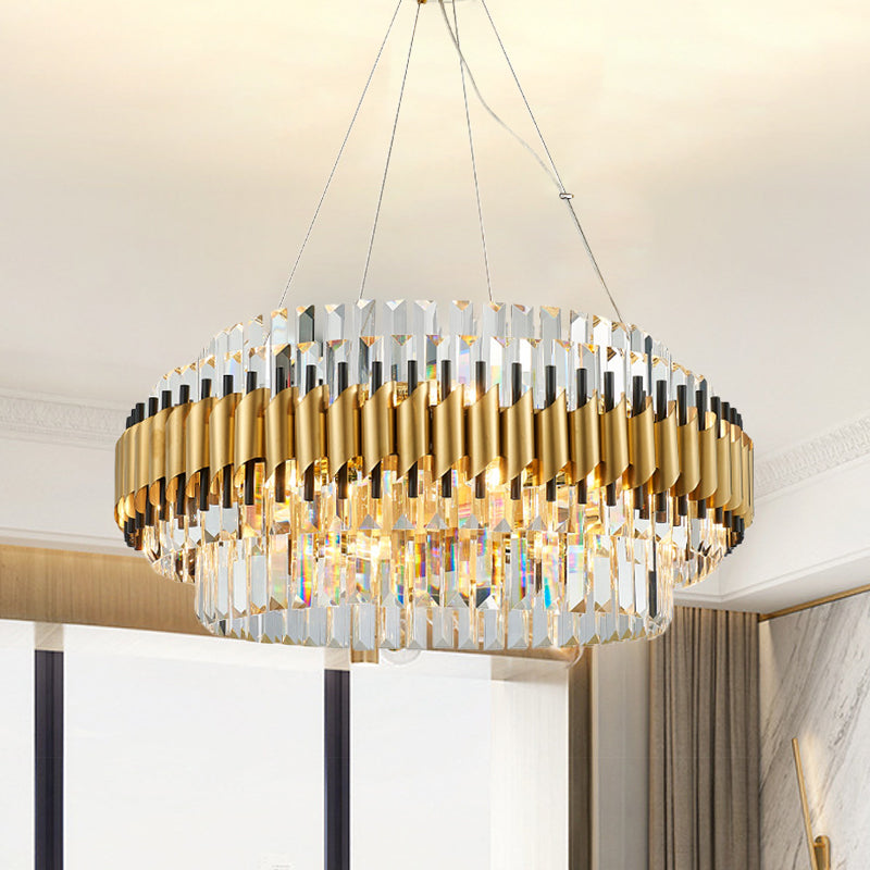 Contemporary Crystal Hanging Pendant Light - 12/16-Light Golden Chandelier
