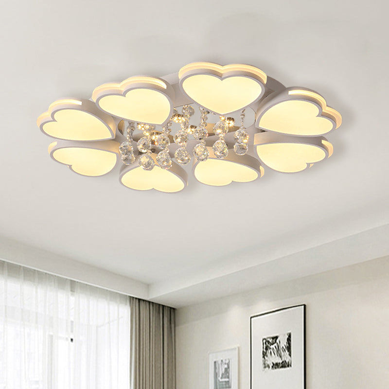 Modern Heart Shape Ceiling Light: Acrylic & Crystal Drop, 8-Head LED Flush Mount (Warm/White)