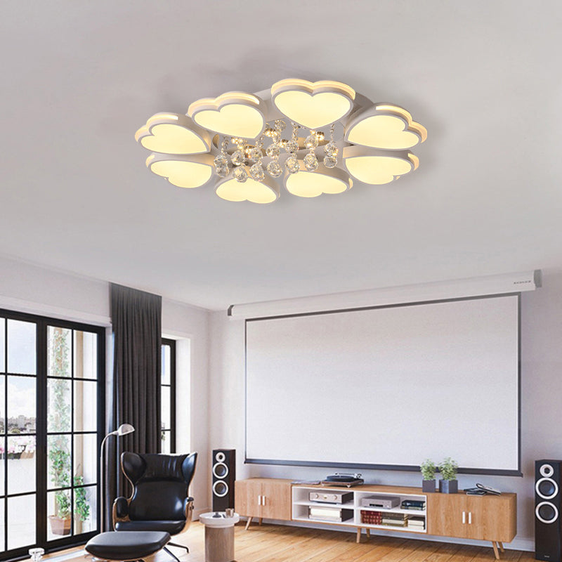 Modern Heart Shape Ceiling Light: Acrylic & Crystal Drop, 8-Head LED Flush Mount (Warm/White)
