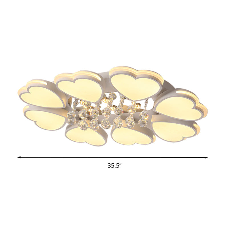Modern Heart Shape Ceiling Light: Acrylic & Crystal Drop, 8-Head LED Flush Mount (Warm/White)