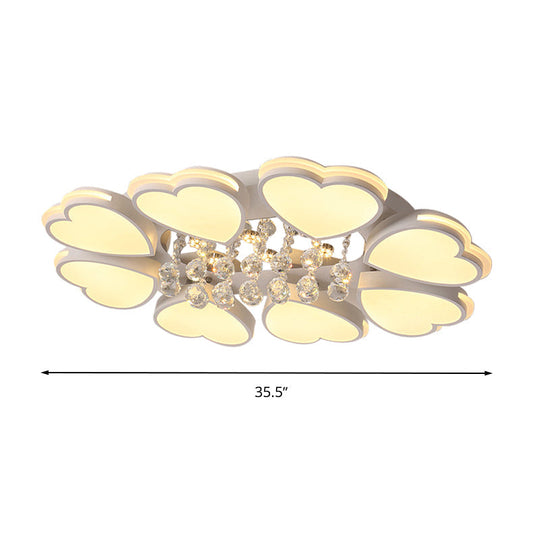 Modern Heart Shape Ceiling Light: Acrylic & Crystal Drop, 8-Head LED Flush Mount (Warm/White)