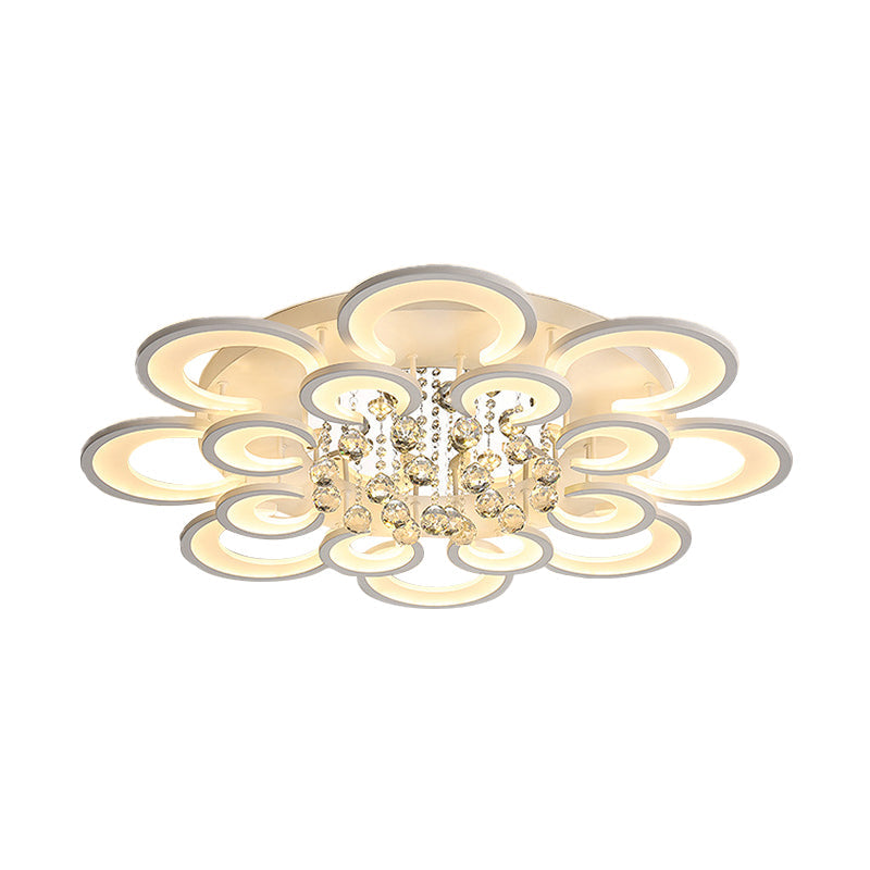 Modern White Floral LED Crystal Flushmount Lamp with Warm Lighting