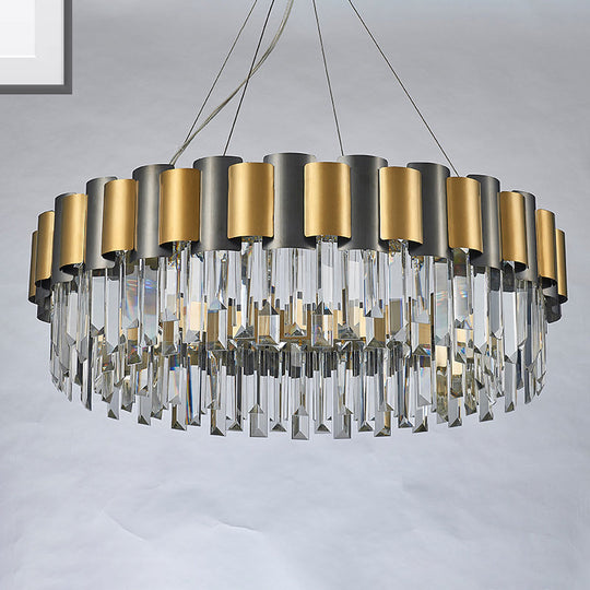 Modern 8/12-Light Golden Crystal Tiered Icicle Pendant Chandelier - Clear, Elegant and Stunning