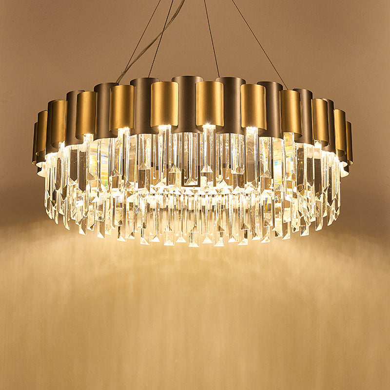 Modern 8/12-Light Golden Crystal Tiered Icicle Pendant Chandelier - Clear, Elegant and Stunning
