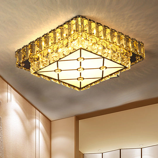 Modern Square Crystal LED Flush Mount Ceiling Light for Hallways
