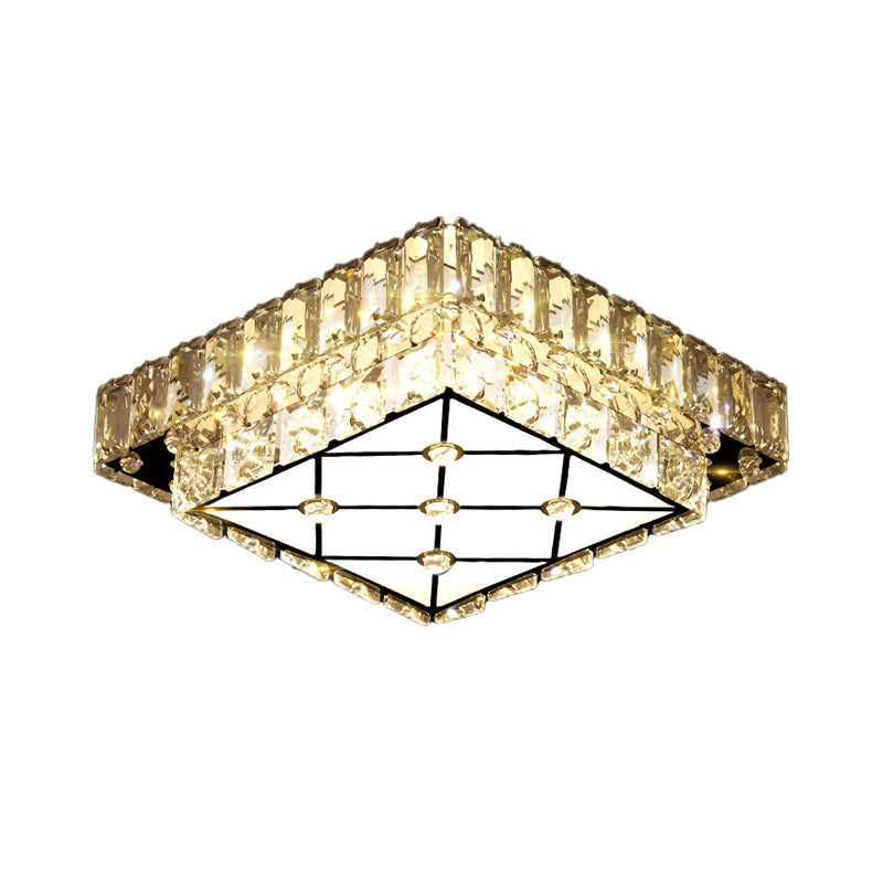Modern Square Crystal LED Flush Mount Ceiling Light for Hallways
